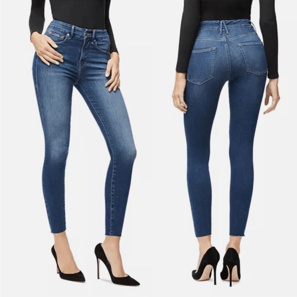 GOOD AMERICAN Good Waist Crop Skinny Jean High Rise Raw Hem Size 0 25 New